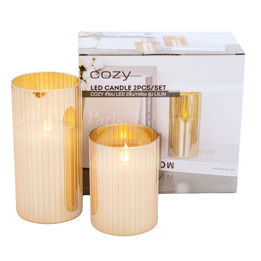 COZY เทียน LED 2ชิ้น/กล่อง รุ่น LILIN ขนาด 7.5x7.5x10ซม. / 7.5x7.5x15ซม. สีทอง