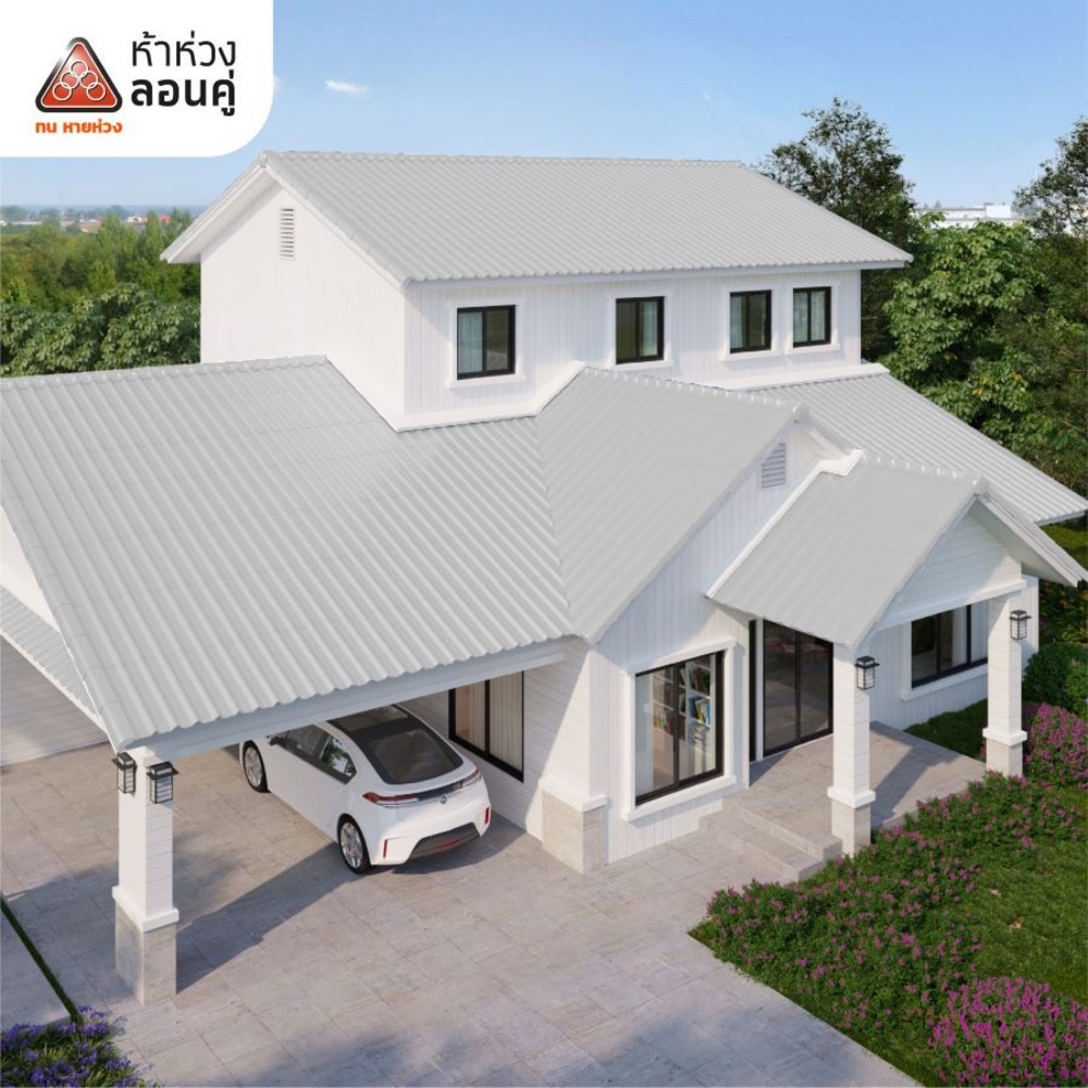 ห้าห่วง ครอบตกแต่งสันตะเข้ หลังคาลอนคู่ สีซีเมนต์