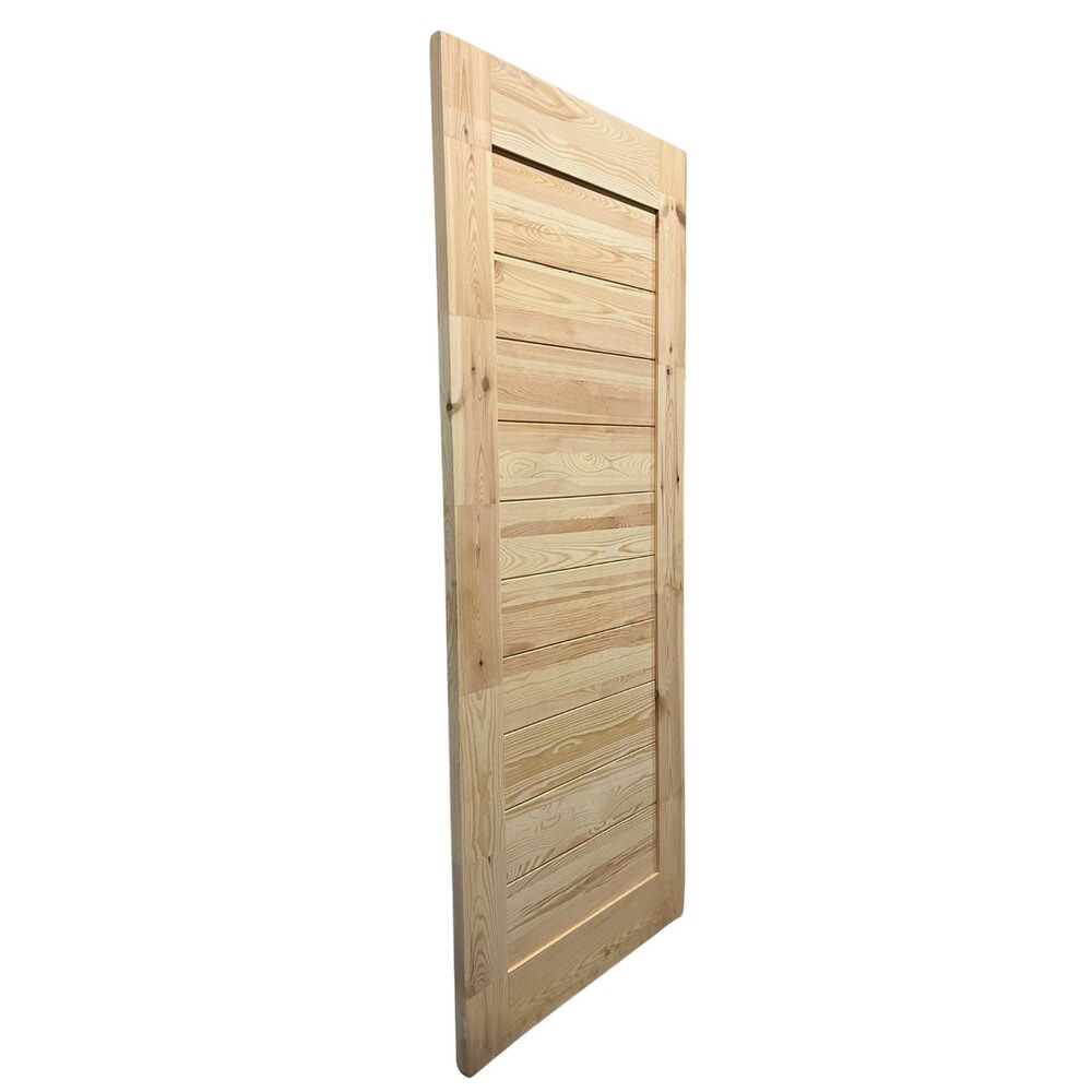 GREATWOOD ประตูไม้สนบานทึบเซาะร่อง รุ่น BJ 80x200 ซม. สีไม้ธรรมชาติ