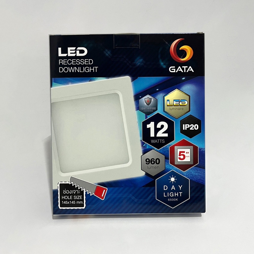 GATA โคมดาวไลท์ LED แบบฝังฝ้าหน้าเหลี่ยม ขอบสีขาว 5นิ้ว 12W รุ่น Slim1 แสงเดย์ไลท์