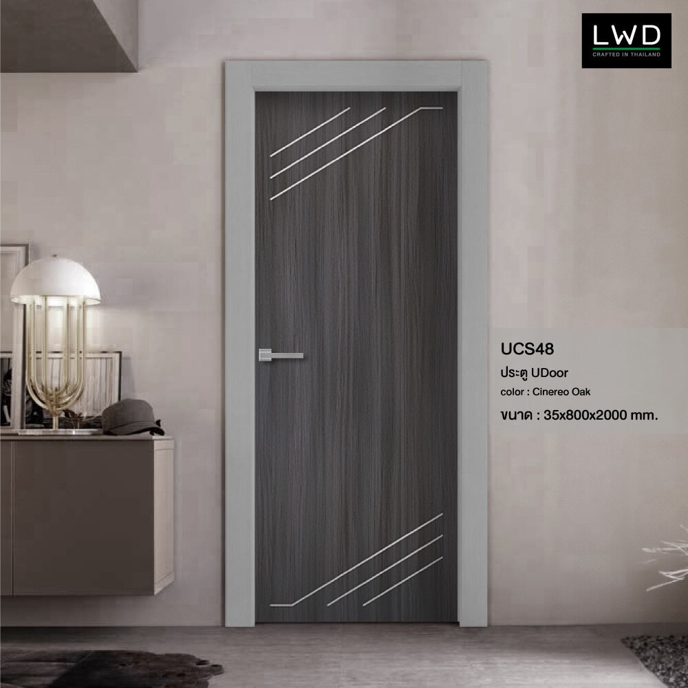 LEOWOOD ประตู UPVC สี Cenerio Oak ลาย S4 ขนาด 3.5x80x200 ซม