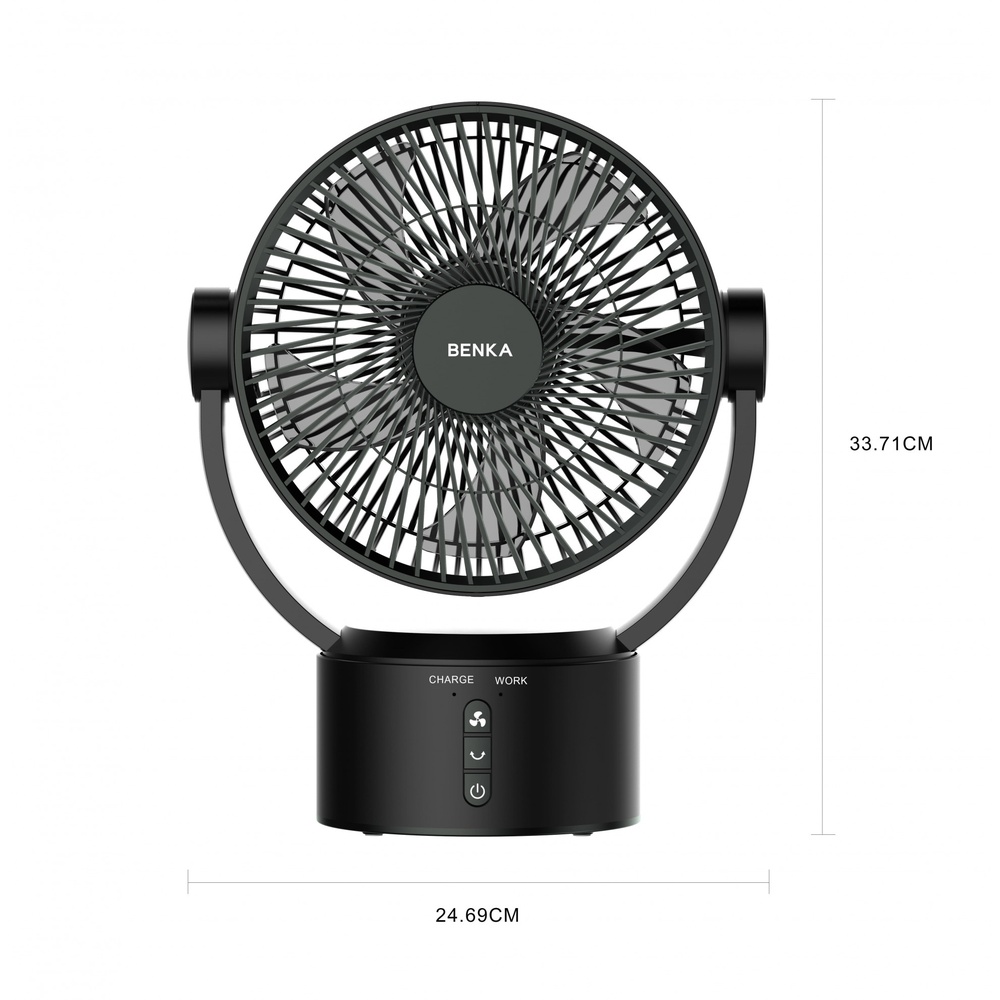 BENKA พัดลมตั้งโต๊ะชาร์จไฟแบบพกพา ขนาด 9 นิ้ว รุ่น KN-L2829 สีดำ