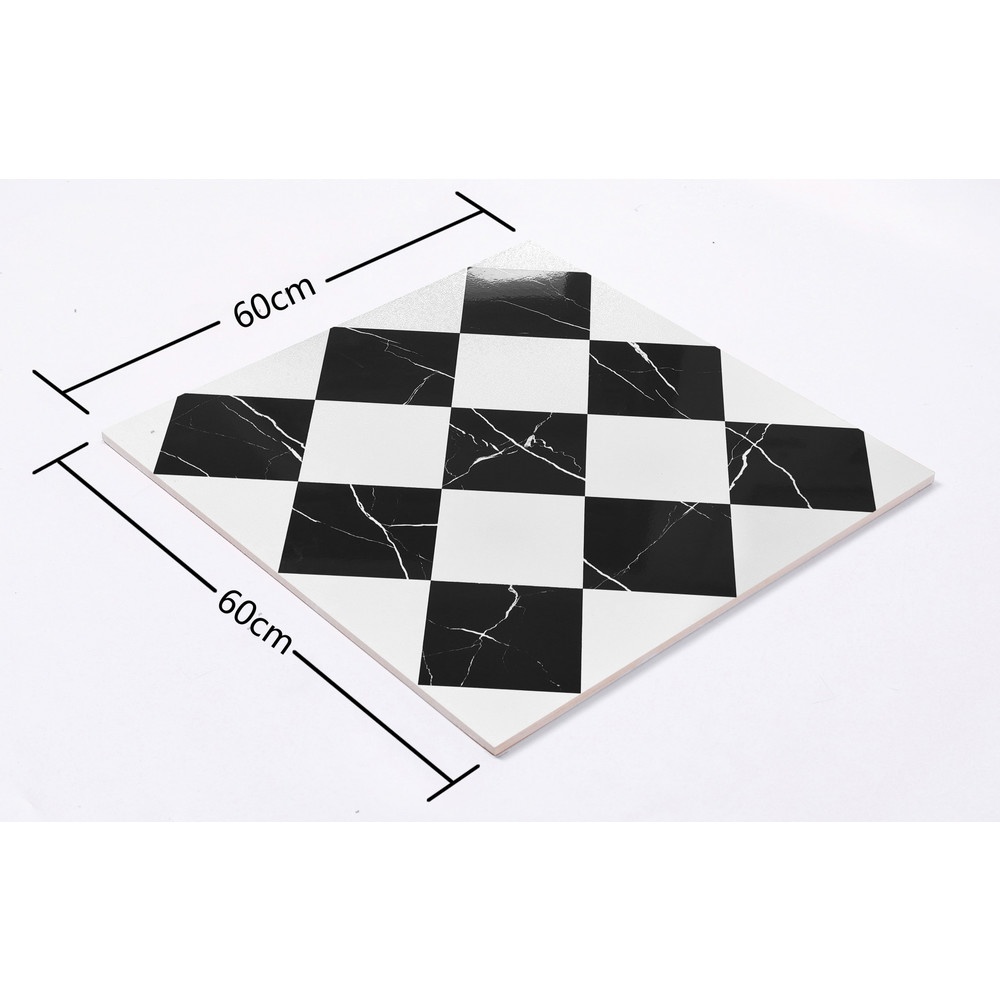 Marbella กระเบื้องเซรามิคปูพื้น 60x60 ซม. รุ่น ไดมอนด์ ไวท์ แบล็ค MD12 ผิวเงา (4P)