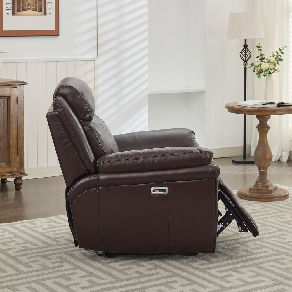 PULITO เก้าอี้พักผ่อนหนังแท้ปรับระดับไฟฟ้า 1 ที่นั่ง รุ่น Zander ขนาด 96x99.5x104 ซม. สีน้ำตาลเข้ม
