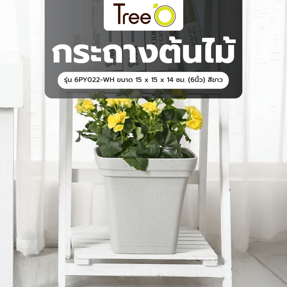 Tree’ O กระถางต้นไม้ รุ่น 6PY022-WH ขนาด 15 x 15 x 14 ซม. (6นิ้ว) สีขาว