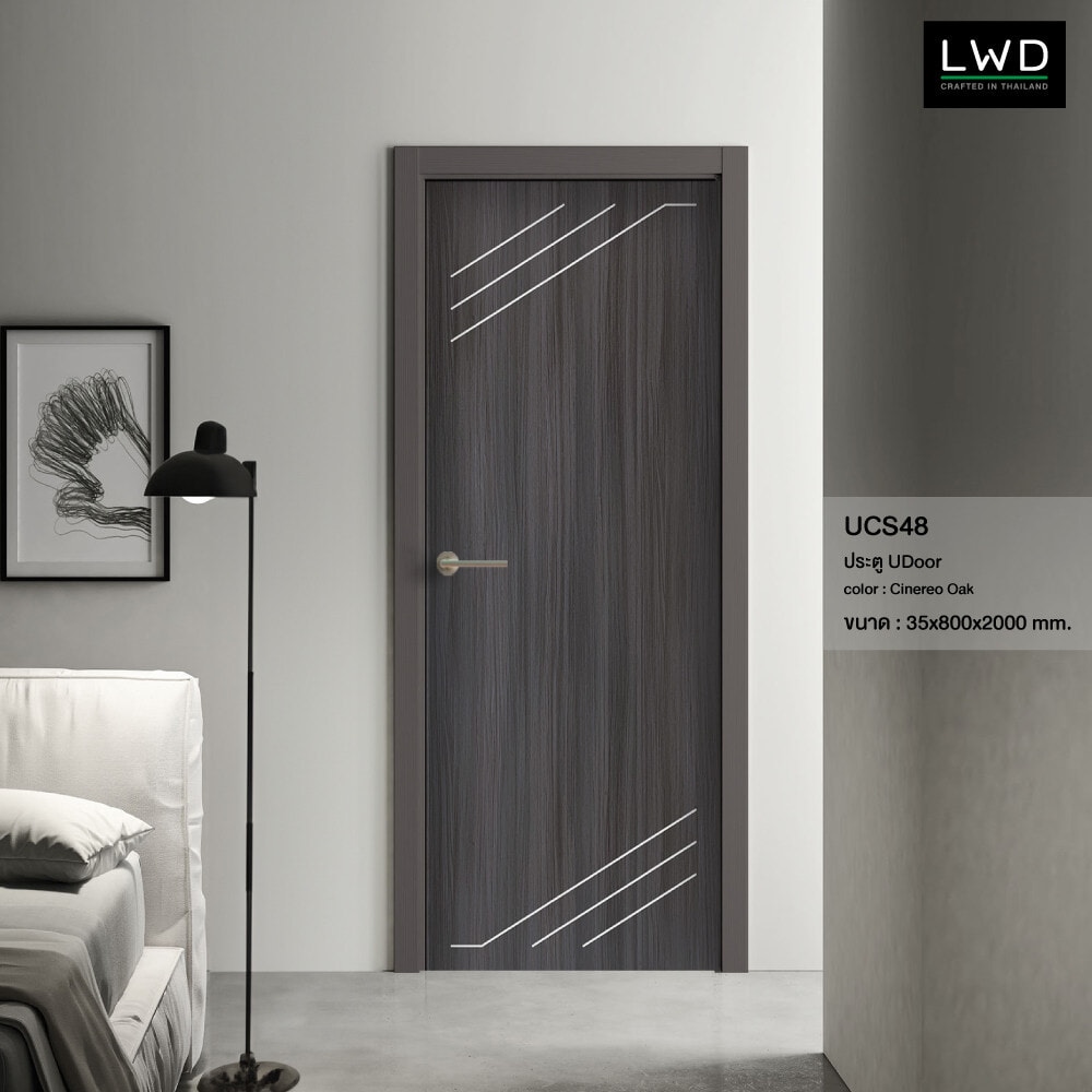LEOWOOD ประตู UPVC สี Cenerio Oak ลาย S4 ขนาด 3.5x80x200 ซม