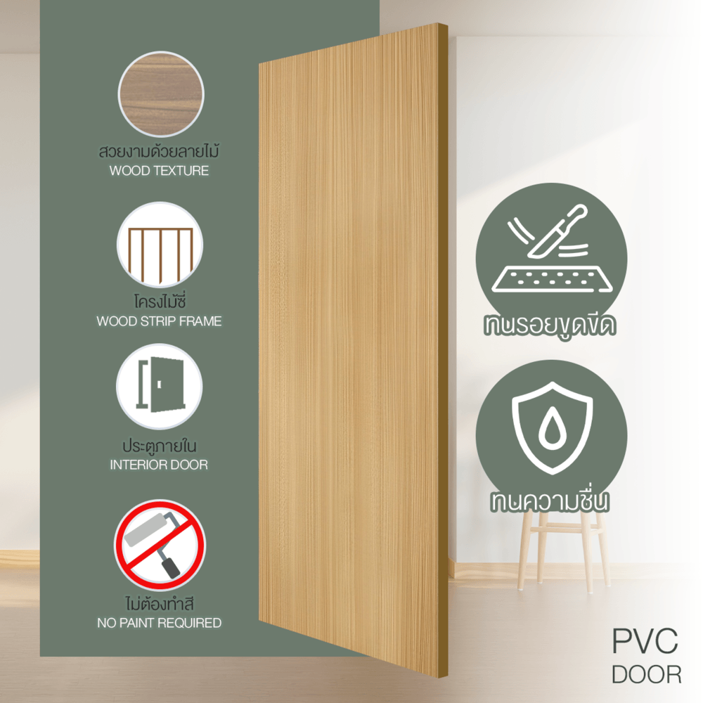 HOLZTUR ประตูปิดผิวพีวีซี บานทึบเรียบ PVC-F01-GC34 80x200ซม. สี Wenge