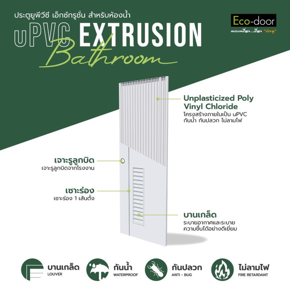 ECO-DOOR ประตูภายใน uPVC เอ็กซ์ทรูชั่น รุ่น XG3 ขนาด 70x200 ซม. สีขาว (เจาะลูกบิด)