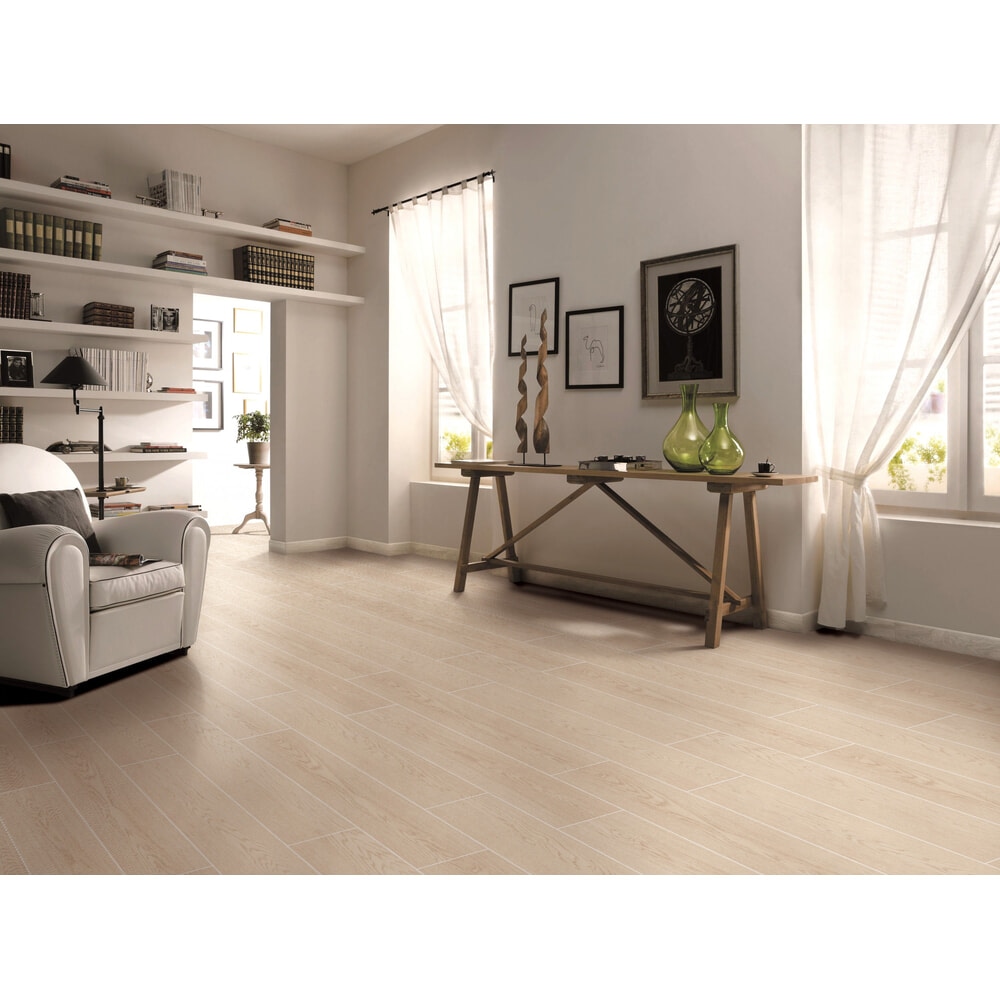 Marbella กระเบื้องปูพื้นลายไม้ 20x100x0.98ซม. รุ่น เมเปิ้ลไลท์ 11006 (1.2ตร.ม./กล่อง) (6แผ่น) A.