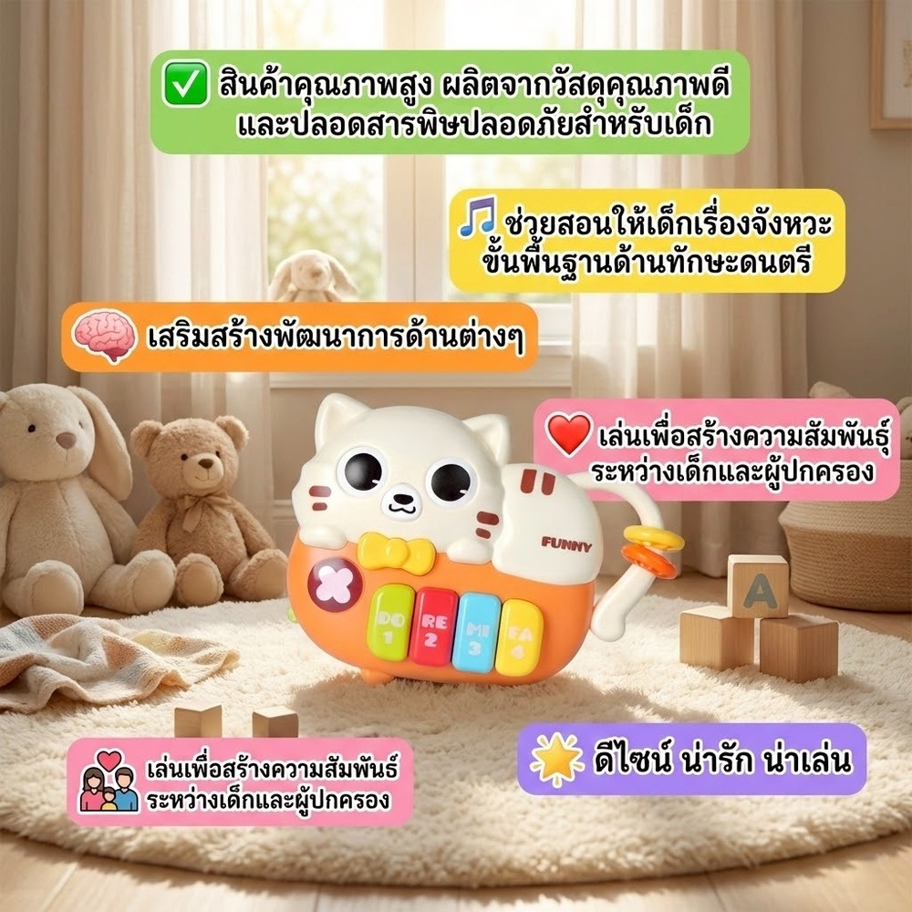 TOYS ของเล่นเปียโนแมวเหมียว รุ่น 503-19 ขนาด 19.4x4.7x16.7 ซม. คละสี