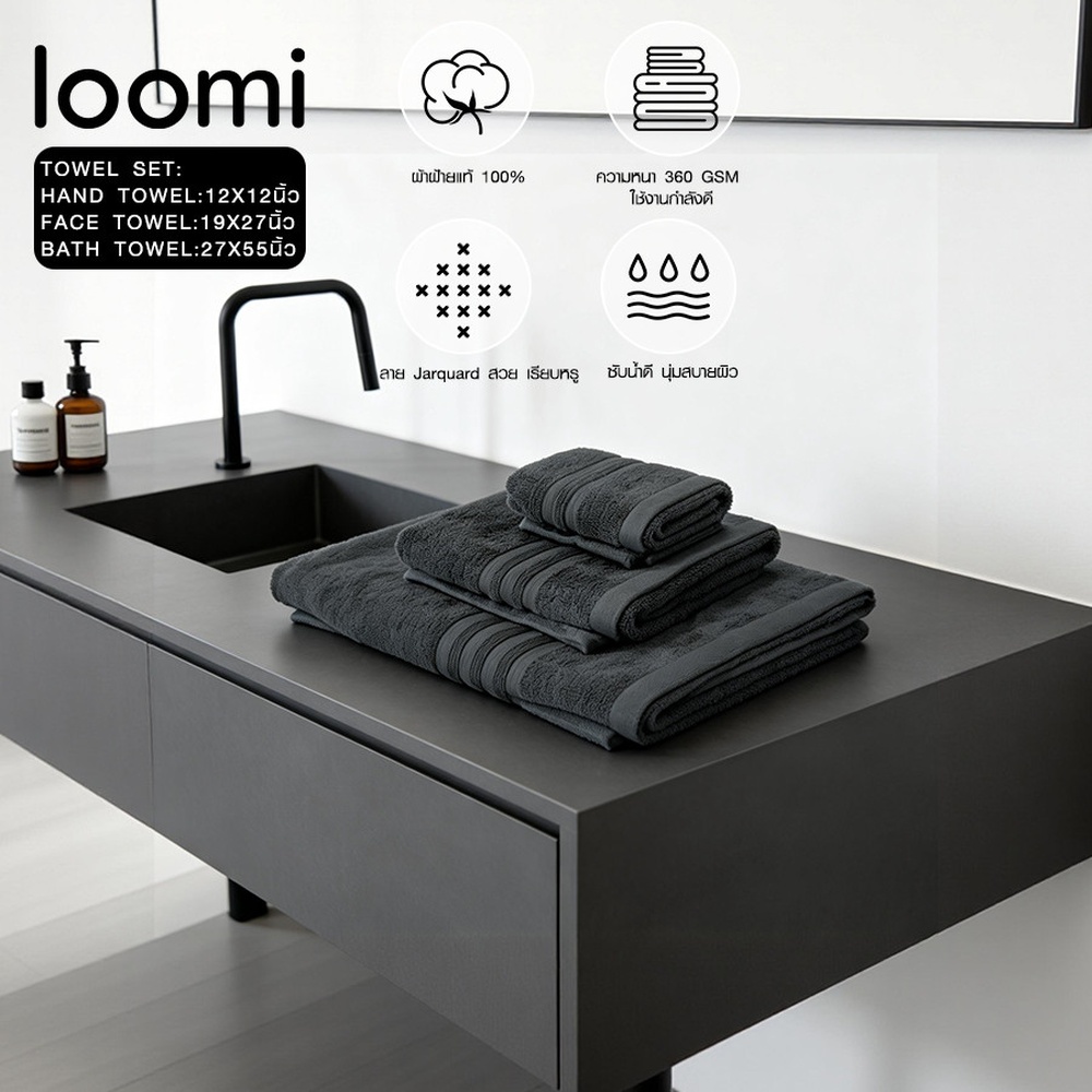 loomi ผ้าขนหนู Gift set no.TPME-03 สีน้ำเงินเข้ม