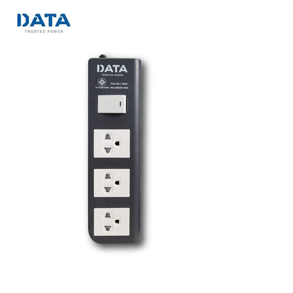 DATA รางปลั๊กไฟ มอก. 3 ช่อง 1 สวิตซ์ 5 เมตร สีเทา