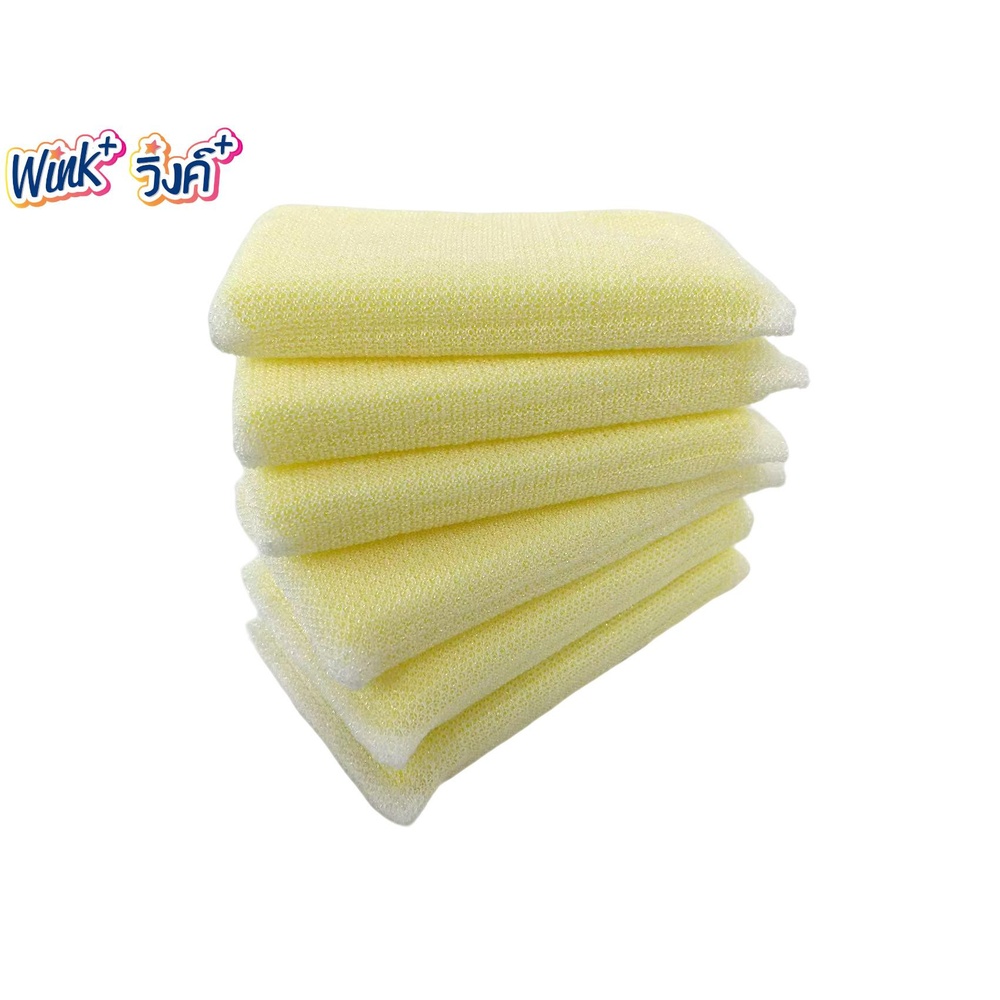 Wink Plus ฟองน้ำล้างจานหุ้มตาข่าย แพ็ค 6 ชิ้น ขนาด 15.5x7 ซม. สีเหลือง