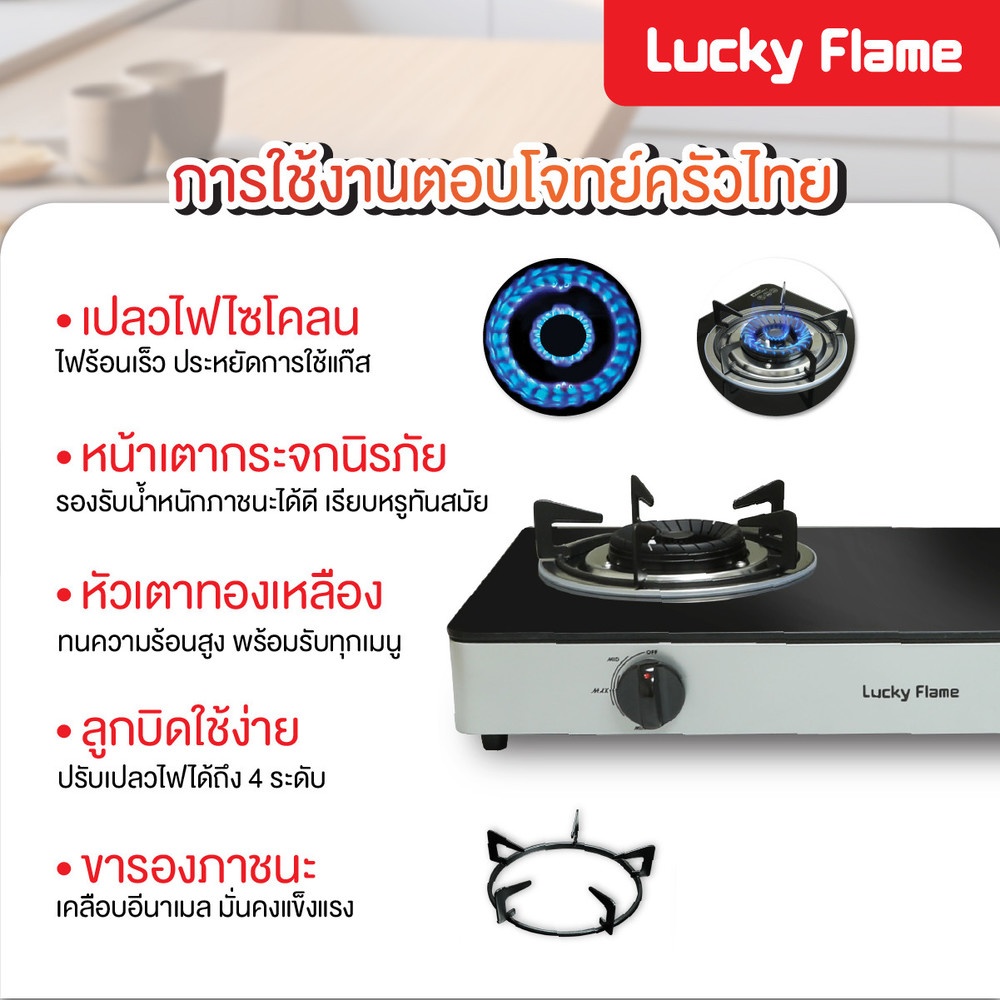 LUCKY FLAME Ai-102 เตาเเก๊ส2หัว สีเทา