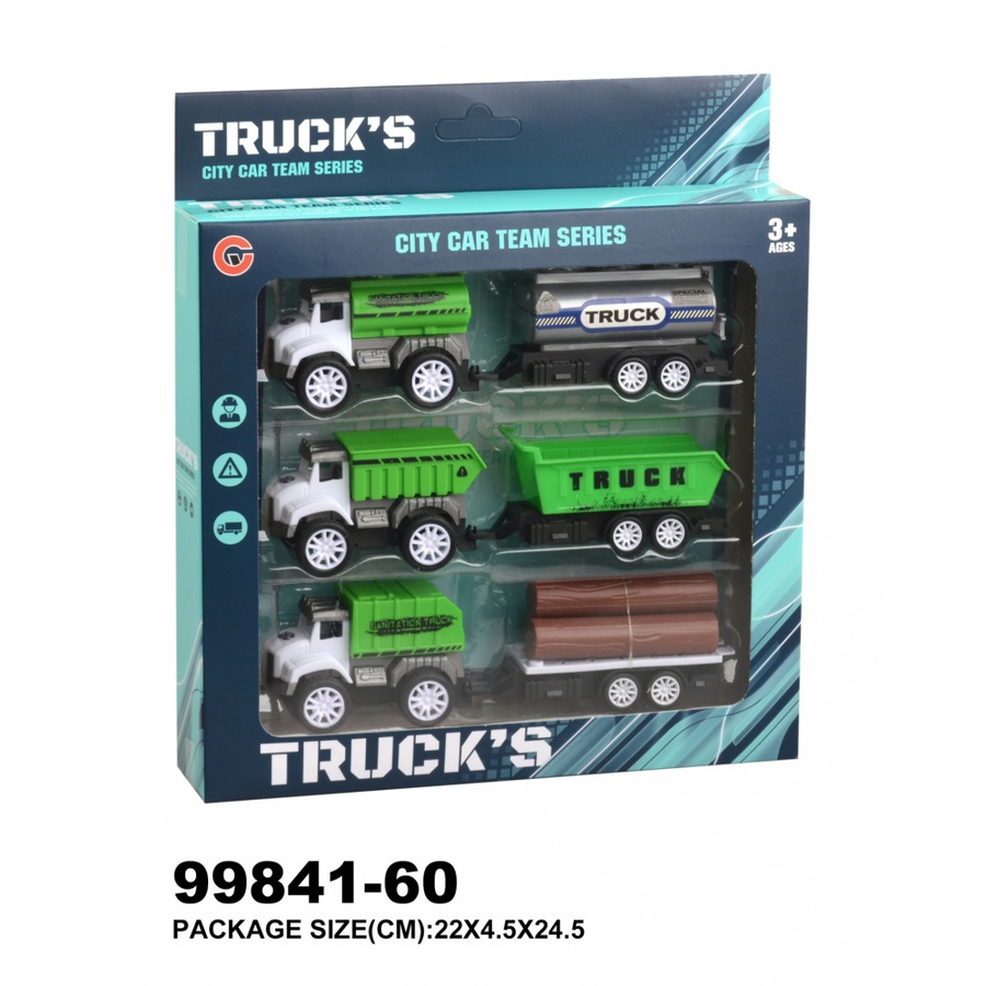 TOYS ของเล่นชุดรถพ่วงแทรคเตอร์ขนของ บรรจุ3คัน สีเขียว#99841-60(22x4.5x20.5ซม.)