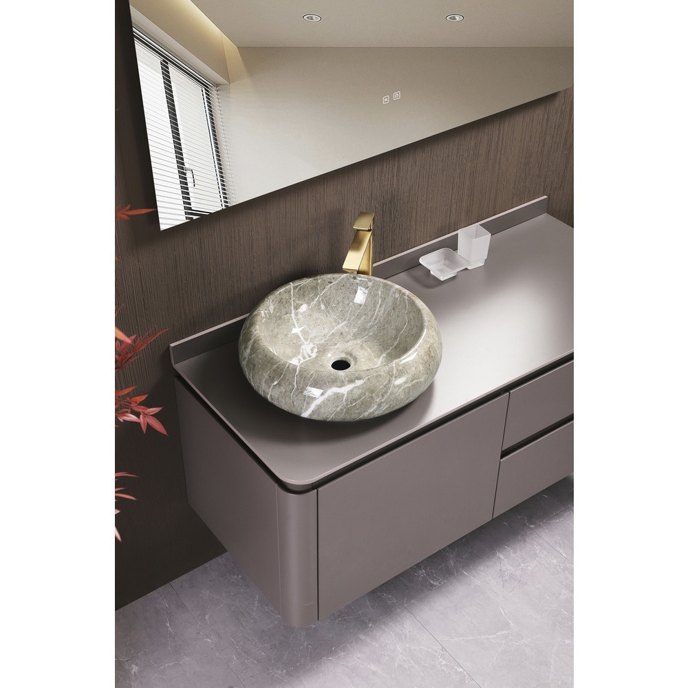 Verno อ่างวางบนเคาน์เตอร์ก๊อกนอกอ่าง ขนาด 49.5x49.5x14cm รุ่น Carara marble A100-P300 ลายหินอ่อน สีเบจ