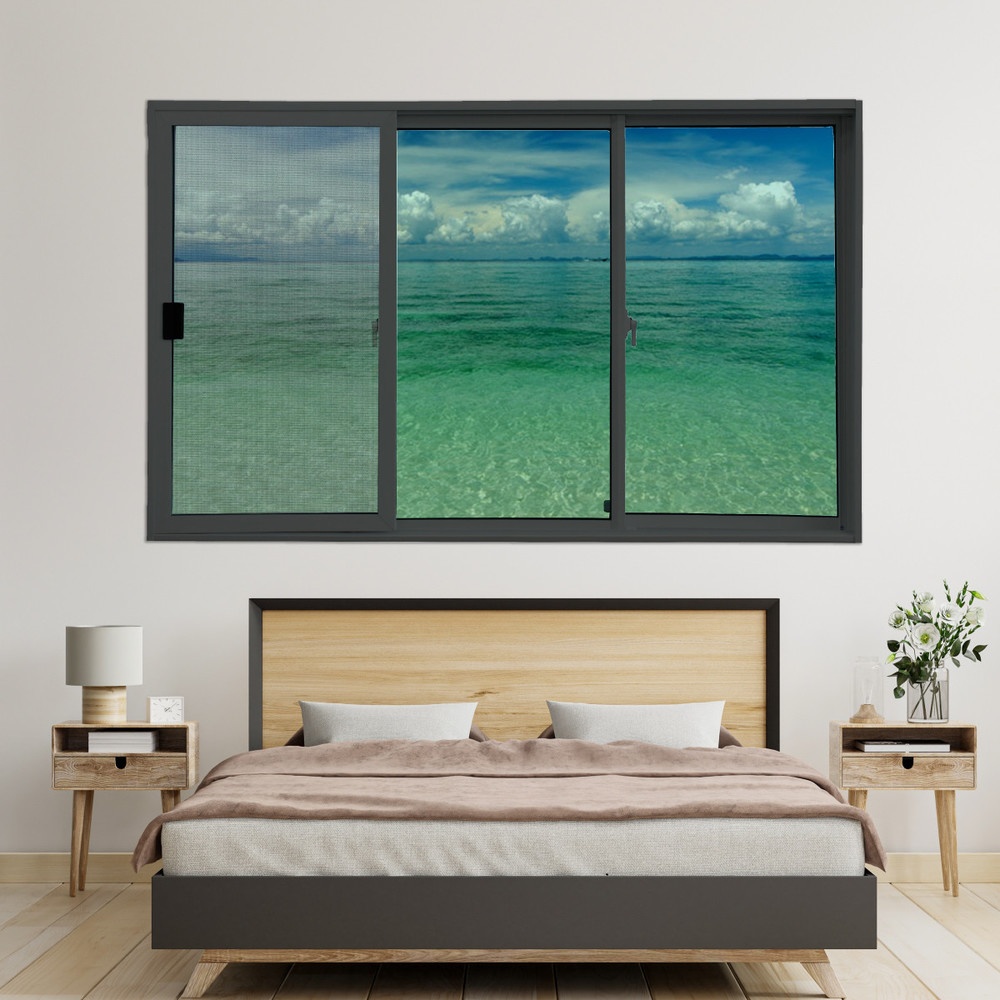WELLINGTAN (LIKE) หน้าต่างบานเลื่อน 180 x 110 ซม. สีดำ พร้อมมุ้ง