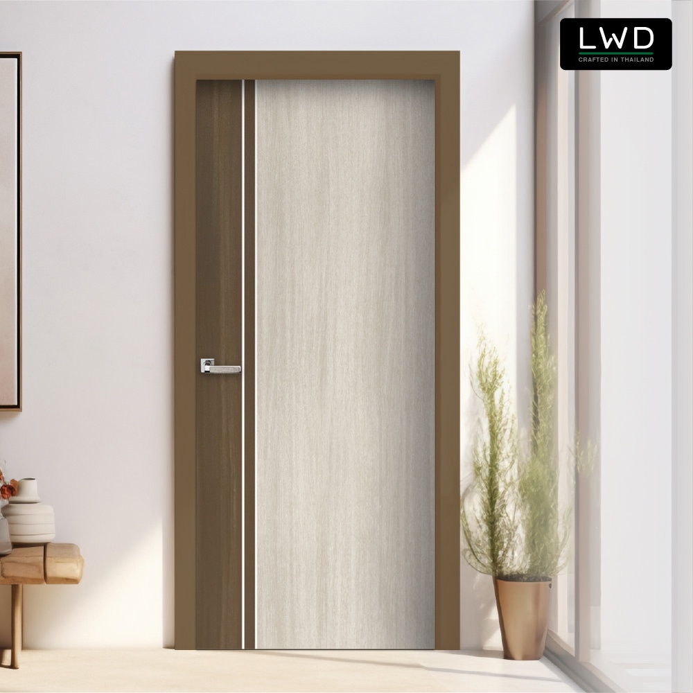 LWD ประตู UDoor UPVC สี Brownie Oak+Tango ยาแนวสีขาว ขนาด 3.5x80x200 ซม.