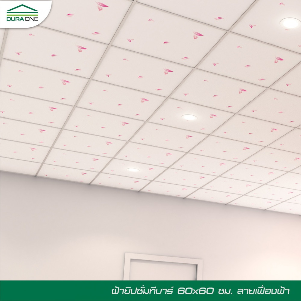 แผ่นยิปซัมดูร่า ไอออนพลัส 60x60x0.8 ลายเฟื่องฟ้า
