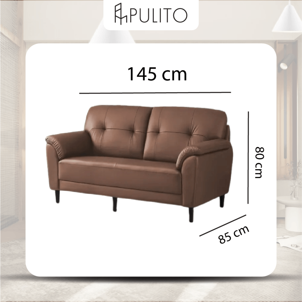PULITO โซฟาหนัง PU 2ที่นั่ง 145x85x80 ซม. รุ่น AKY สีน้ำตาล