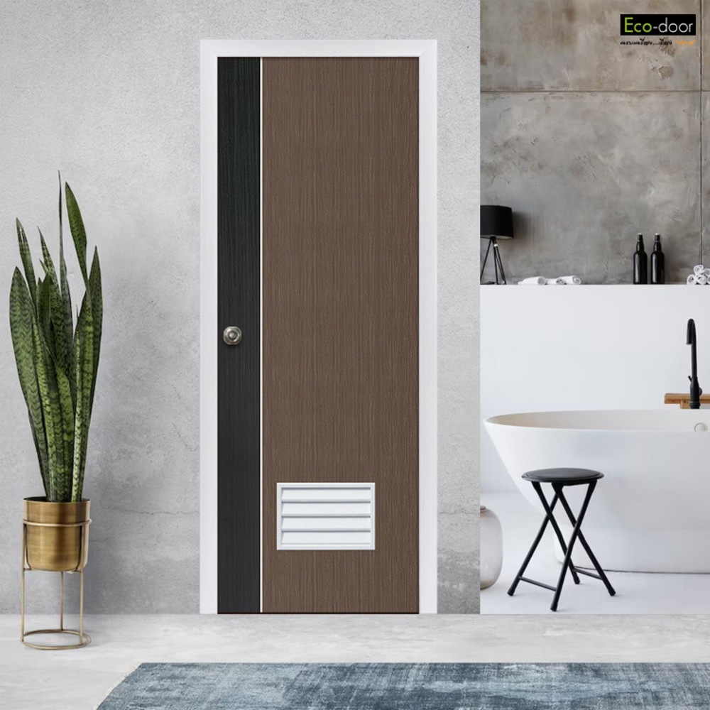ECO-DOOR ประตู UPVC เอ็กซ์ทรูชั่น รุ่น PC2 ภายใน ขนาด 70x200 ซม. สีเกรย์โอ๊ค (เจาะลูกบิด)