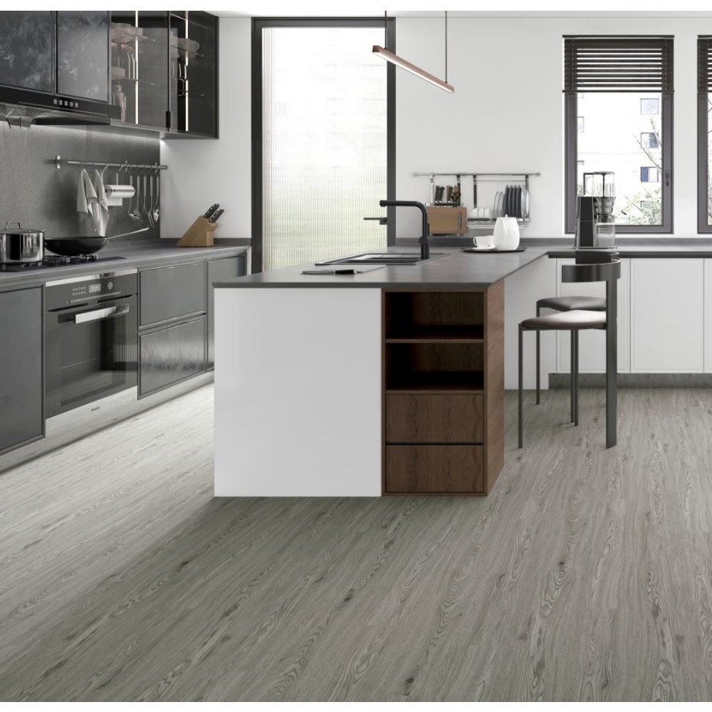 Tapio กระเบื้องยางหลังกาว 152.4x914.4x2มม. รุ่น2PBJ005 little grey สีเทาอ่อน (16แผ่น/2.23ตร.ม.) A.