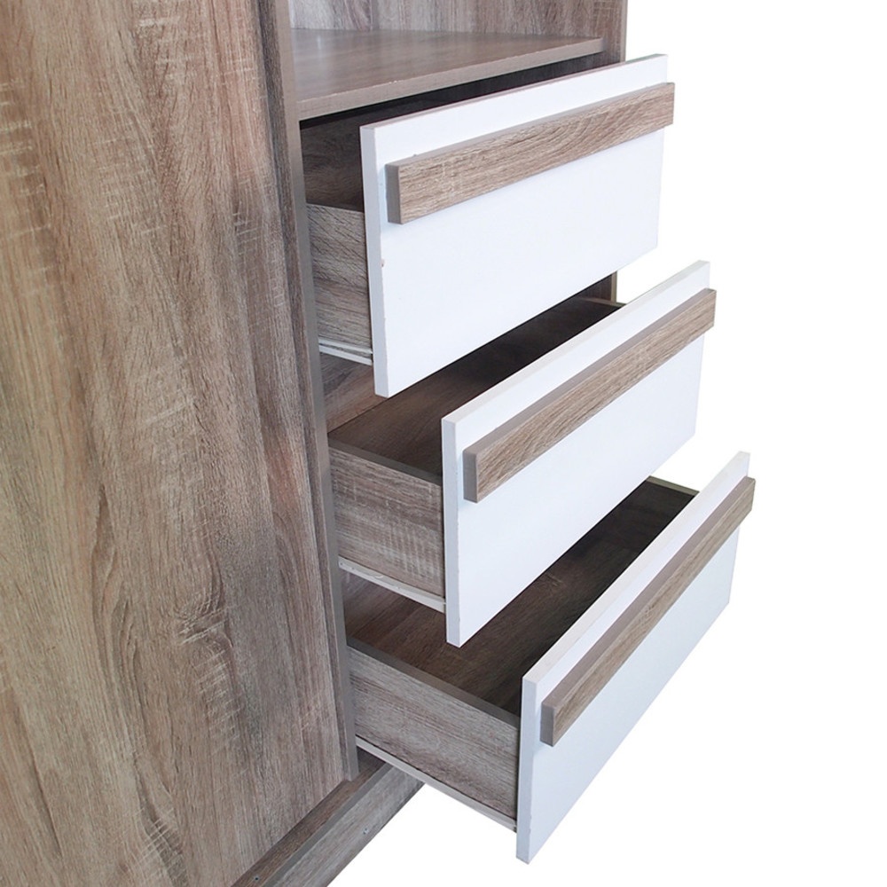 DELICATO ตู้เสื้อผ้าสองบานเลื่อน โต้ะเครื่องแป้งในตัว รุ่น อปาเช่ ขนาด180x60x200 ซม. สีทูโทนน้ำตาล/ขาว