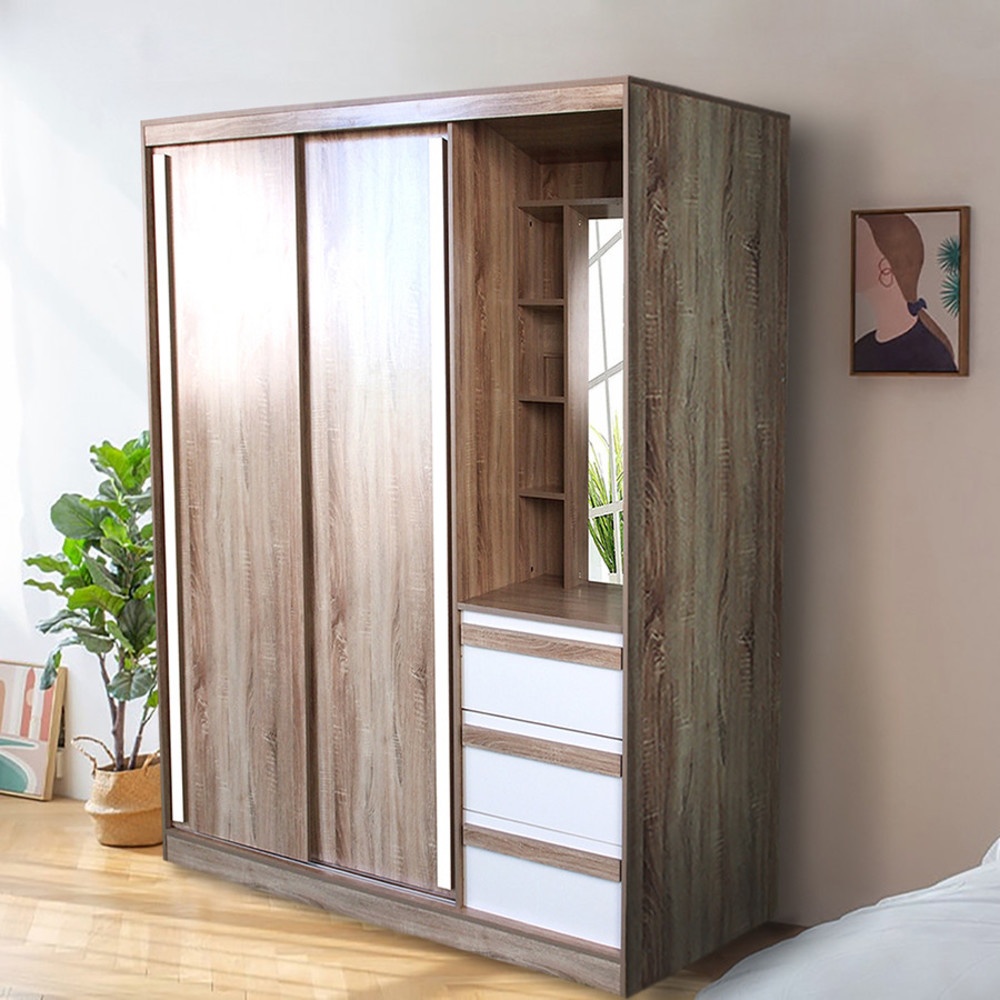 DELICATO ตู้เสื้อผ้าสองบานเลื่อน โต้ะเครื่องแป้งในตัว รุ่น อปาเช่ ขนาด180x60x200 ซม. สีทูโทนน้ำตาล/ขาว