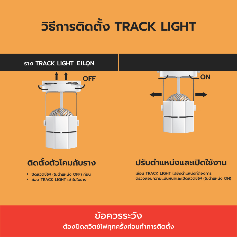 EILON แทร็กไลท์ LED หน้าแปดเหลี่ยม 6W รุ่นTP-OTL-W6WW แสงวอร์มไวท์ สีขาว