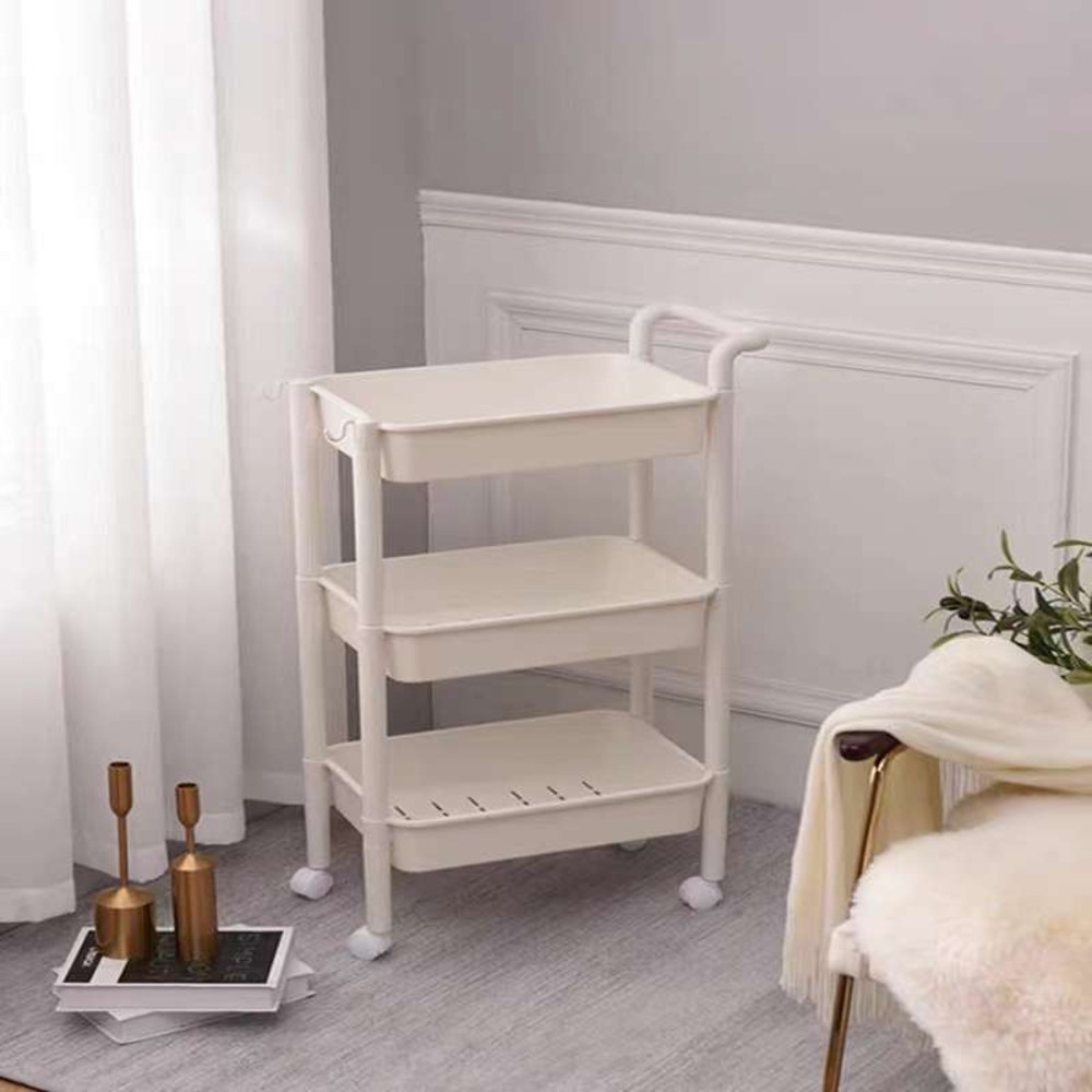 GOME รถเข็น 3 ชั้น มีมือจับ รุ่น 2385-BE ขนาด 32x47x89 ซม. สีเบจ