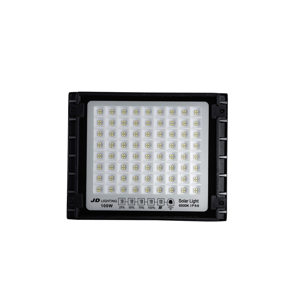 JD โคมไฟสปอร์ตไลท์โซลาร์เซลล์ 100W พร้อมรีโมท รุ่นJDTGD-88100W+รีโมท IP65 แสงวอร์มไวท์