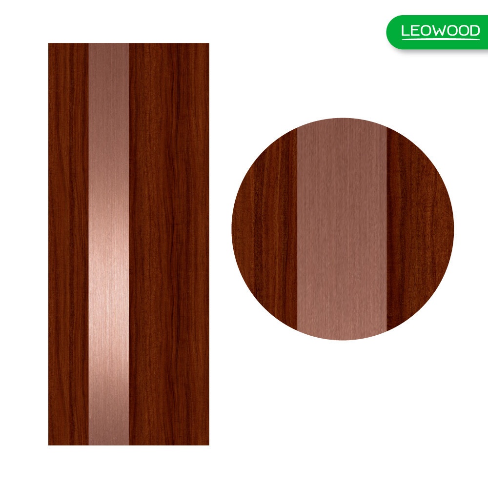 LEOWOOD ประตูปิดผิวเมลามีน iDoor Premium Metal Line เส้นใหญ่/สีทองแดง 1 เส้น 80x200ซม. MAHOGANY