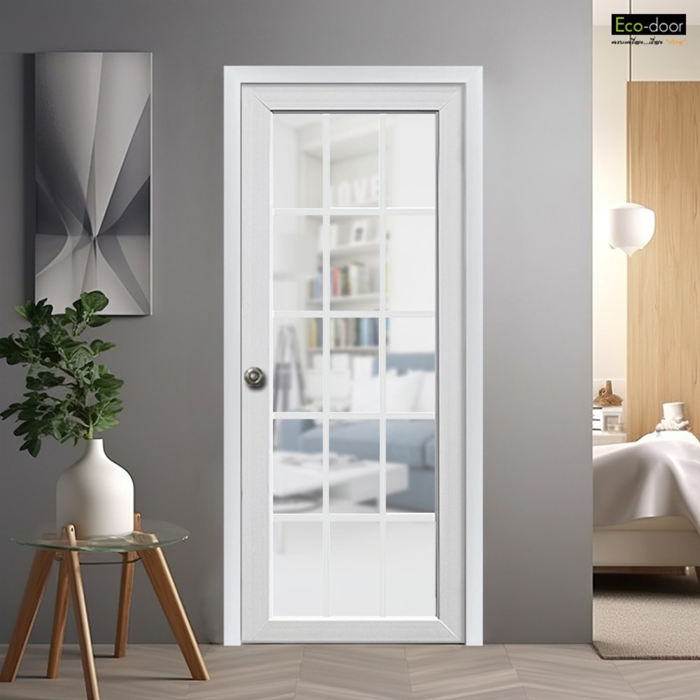 ECO-DOOR ประตู UPVC โปรไฟล์ รุ่น 15 Light ภายใน ขนาด 80x200 ซม. สีขาว (เจาะลูกบิด)