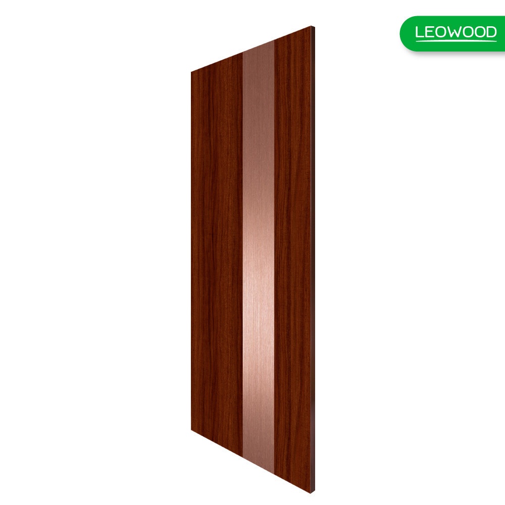 LEOWOOD ประตูปิดผิวเมลามีน iDoor Premium Metal Line เส้นใหญ่/สีทองแดง 1 เส้น 80x200ซม. MAHOGANY
