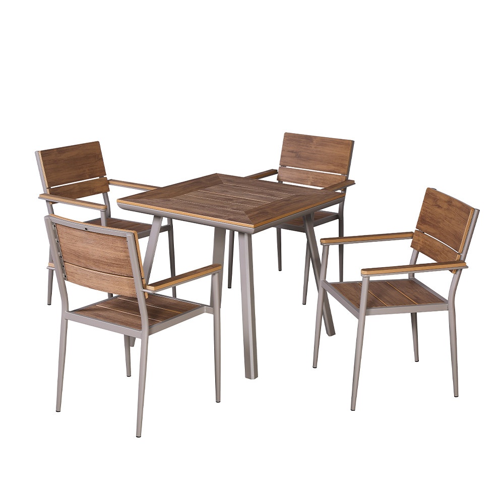 SUMMER SET ชุดโต๊ะสนาม 4 ที่นั่ง รุ่น Sander ขนาด โต๊ะ : 80x80x75 ซม. เก้าอี้ : 54.5x62.5x80 ซม. สีน้ำตาล (1/2)