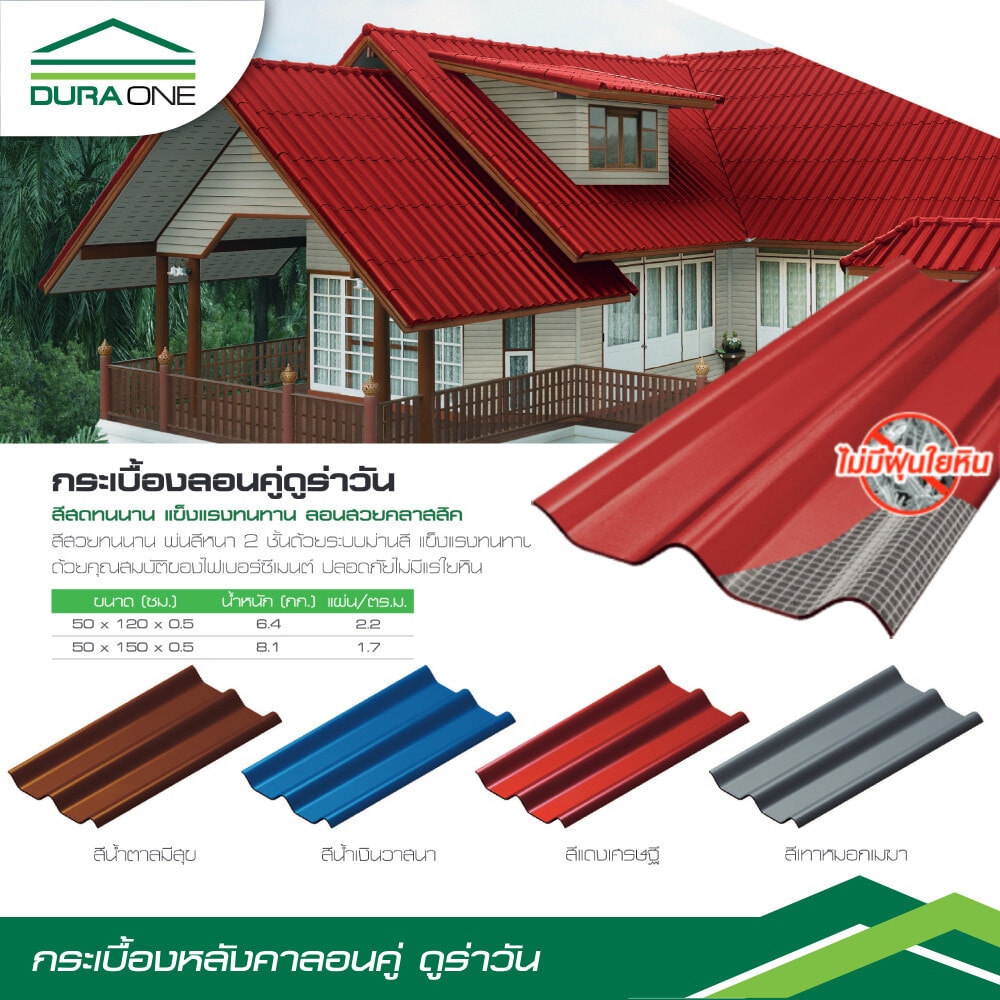 ดูร่าวัน กระเบื้องหลังคาลอนคู่ 0.5x50x120 ซม. สีน้ำเงินวาสนา