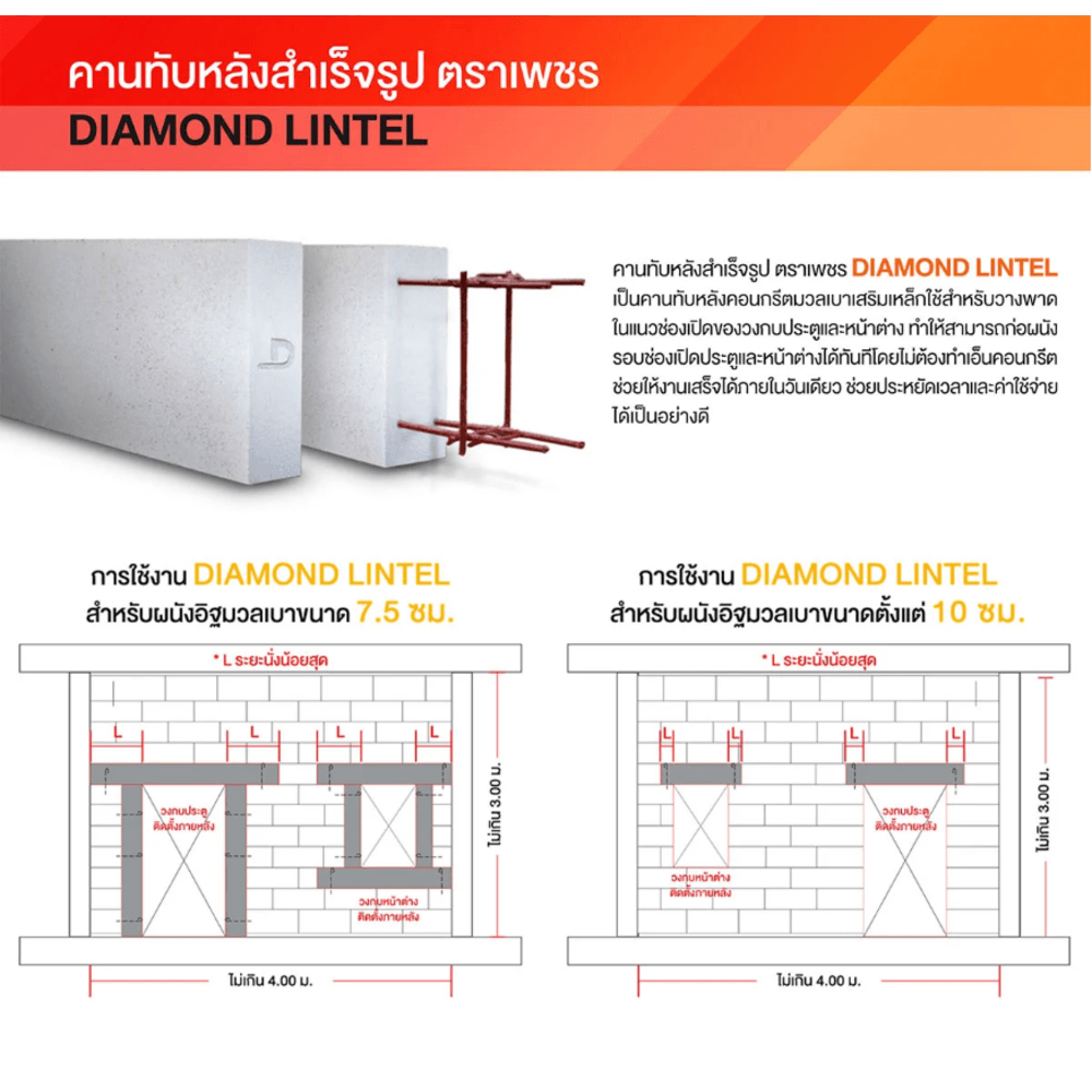 ตราเพชร คานทับหลัง ขนาด20x180x20ซม.