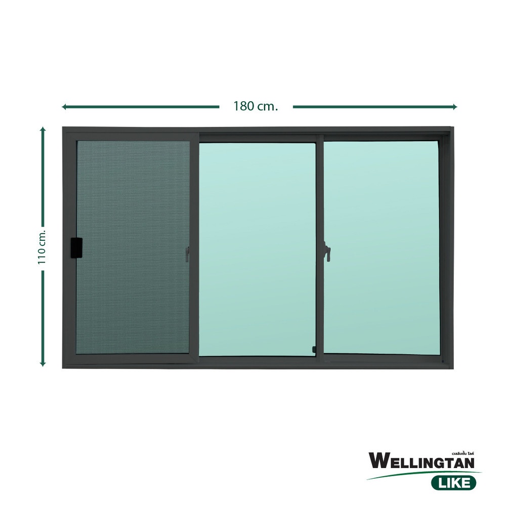 WELLINGTAN (LIKE) หน้าต่างบานเลื่อน 180 x 110 ซม. สีดำ พร้อมมุ้ง